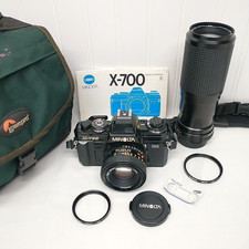 Minolta X-700 35mm SLR Film Camera +50mm +Zoom 2 Lens +Case +Batt KIT Test WORKS