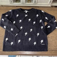 Peace Love World Women's Top Sweater W/lightning Bolts Black & White Size M NEW