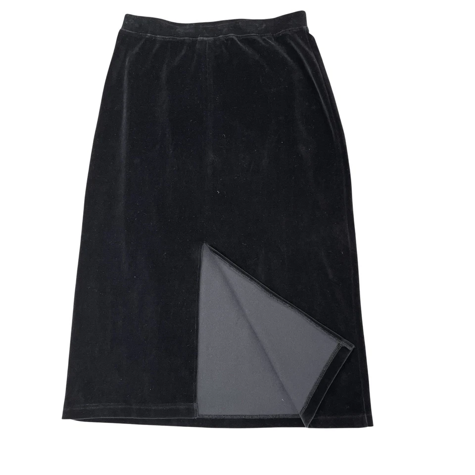 Falda midi de terciopelo Talbots Petites grande negra cintura elástica abertura larga Foto 4 de 4