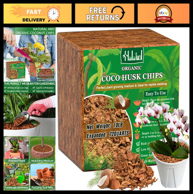 10LBS Organic Coco Husk Chips - Coconut Mulch for Plants, Moisture Retention, So