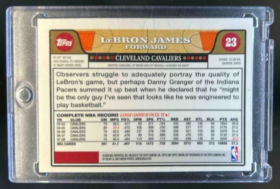 2008-09 Topps Chrome LeBron James #23 Cavaliers - Image 2 of 2