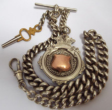 SUPERB CLEAN HEAVY 58g ENGLISH ANTIQUE 1900 STERLING SILVER ALBERT WATCH CHAIN