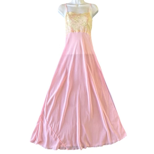UNDERCOVER Maxi abito slip anni 90 Victoria’s Secret rosa chiffon pizzo elasticizzato vintage M