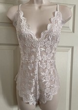 Avid Love Sheer White Floral Lace One Piece Lingerie Teddy Body Suit Top Size XL