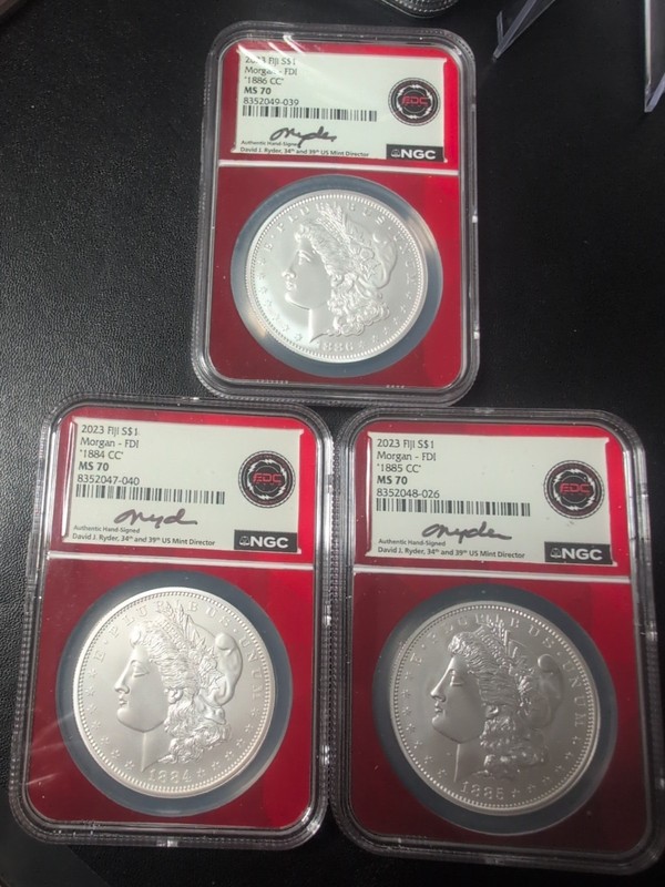 2023 Fiji S$1 FDI Morgan CC Three-Piece Set 1884 1885 and 1886 All Ms70 NGC