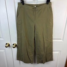 Eileen Fisher Wide Leg Cropped Green Pants Organic Cotton Hemp Medium M