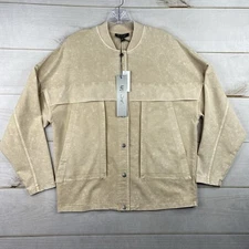 DG2 by Diane Gilman Jacket Womens S Beige Dolman Oversized Snap Up Sweat NWT