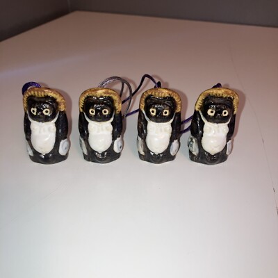 Set Of 4 Oriental Cat Ornament Figurine Porcelain Each 2  Tall Hand Painted
