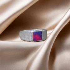 Natural opal Ring 925 Sterling Silver Ring Mens Signet Ring Promise Ring Jewelry