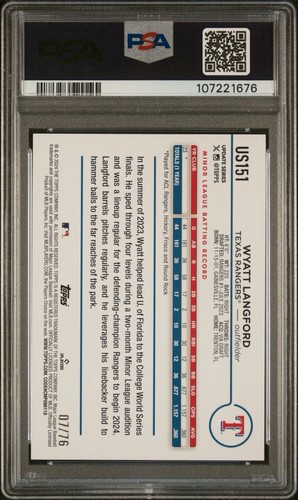 Aggiornamento Topps 2024 US151 Wyatt Langford Independence Day 07/76 POP 5 PSA 9 - Foto 2 di 3