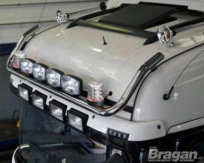 Roof Bar A+Jumbo Spots x4+Clear Beacon To Fit Mercedes Axor Low Stainless Steel