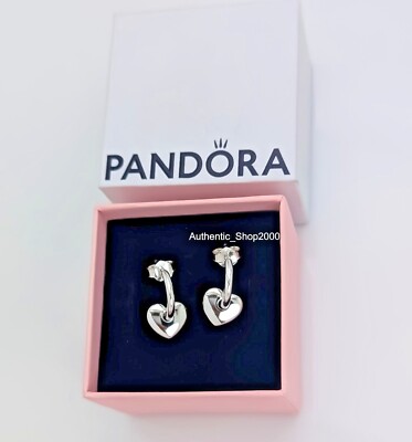 New 100% Authentic PANDORA 925 Ale Silver Heart Open Hoop Earrings