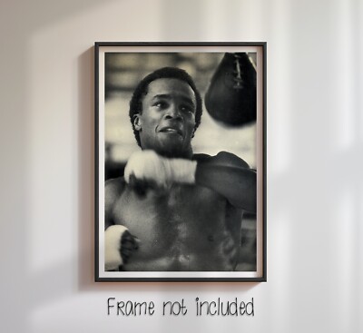 Sugar Ray Leonard mit Speed Bag Boxen - Hochwertiges Poster 