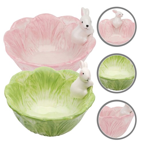 2 Pcs Rabbit Cabbage Bowl Ceramics Child Easter Bunny Snack Bowls Pasta ...
