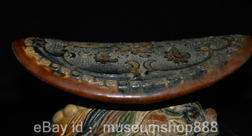 7.6" Old Chinese Tang Sancai Porcelain Lion Beast Flower Pattern Statue Pillow - Picture 10 of 14