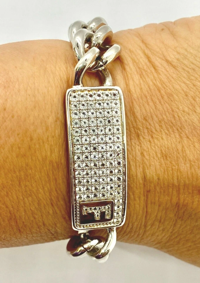 Brazalete QVC 18K Oro Sobre Bronce Italia Topacio Blanco Inicial Estación F 7-1/4" Foto 3 de 4