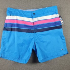Tommy Hilfiger XL Blue Pink Flat Front Swim Trunks Shorts 986