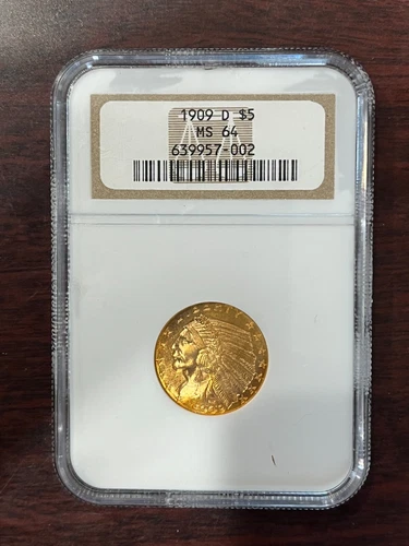 1909-D $5 Liberty Gold Indian Half-Eagle Coin NGC MS64 P