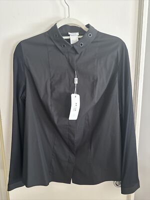 Akris Punto Black Mixed Material Shirt Size 14 NWT