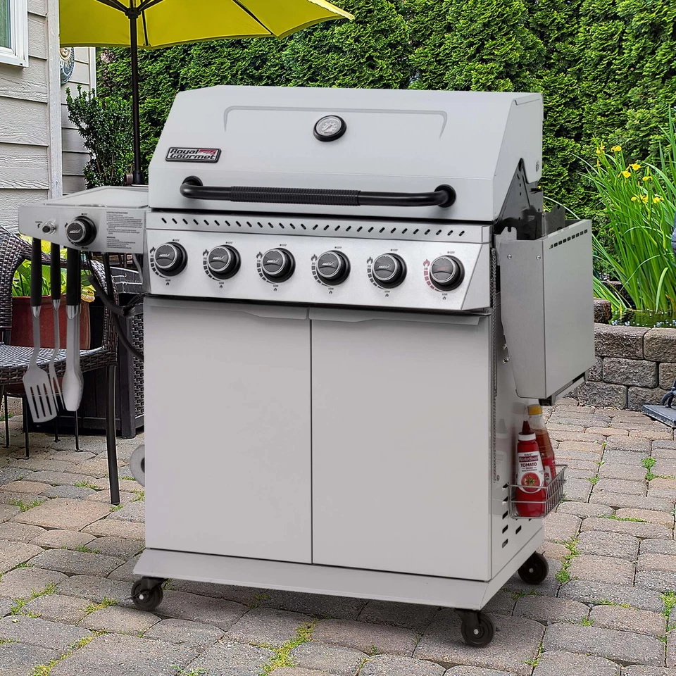 Parrilla de gas propano líquido para barbacoa Royal Gourmet de 6 quemadores estilo gabinete parrilla blanca Foto 4 de 4