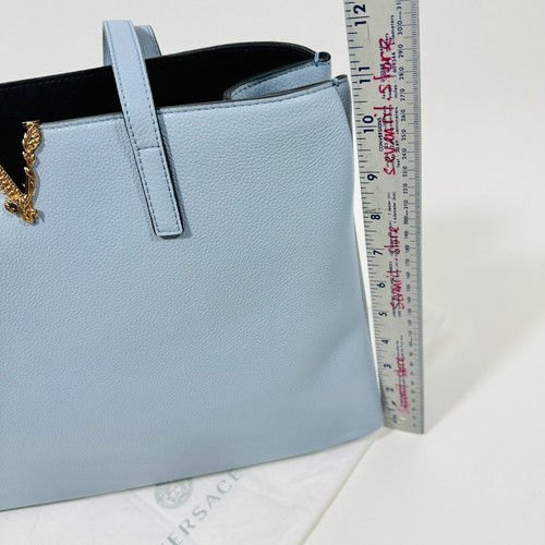 Versace Virtus V Tote Shoulder Bag Grained Calfskin Leather Light Blue NWT $2200 - Picture 15 of 15