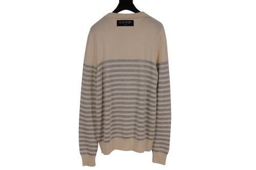 Balmain Glitter Stripped Sweater Large Cream Silver Wool Viscose Shoulder Button - Picture 2 of 8