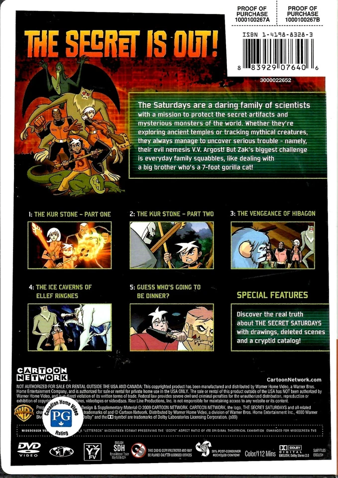 Secret Saturdays - Volume One - Children & Family - Cartoon Network - New DVD - Image 2 of 2