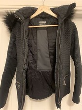 Nevica N10 Black Jacket 8 Xs Fur Hood Stretch Ribbed Ski Thermore Dry Tech Vgc