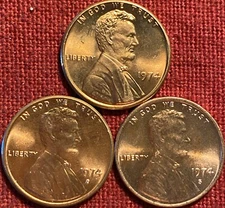 1974 P+D+S Lincoln Memorial Cent Choice BU Uncirculated 3 Coins