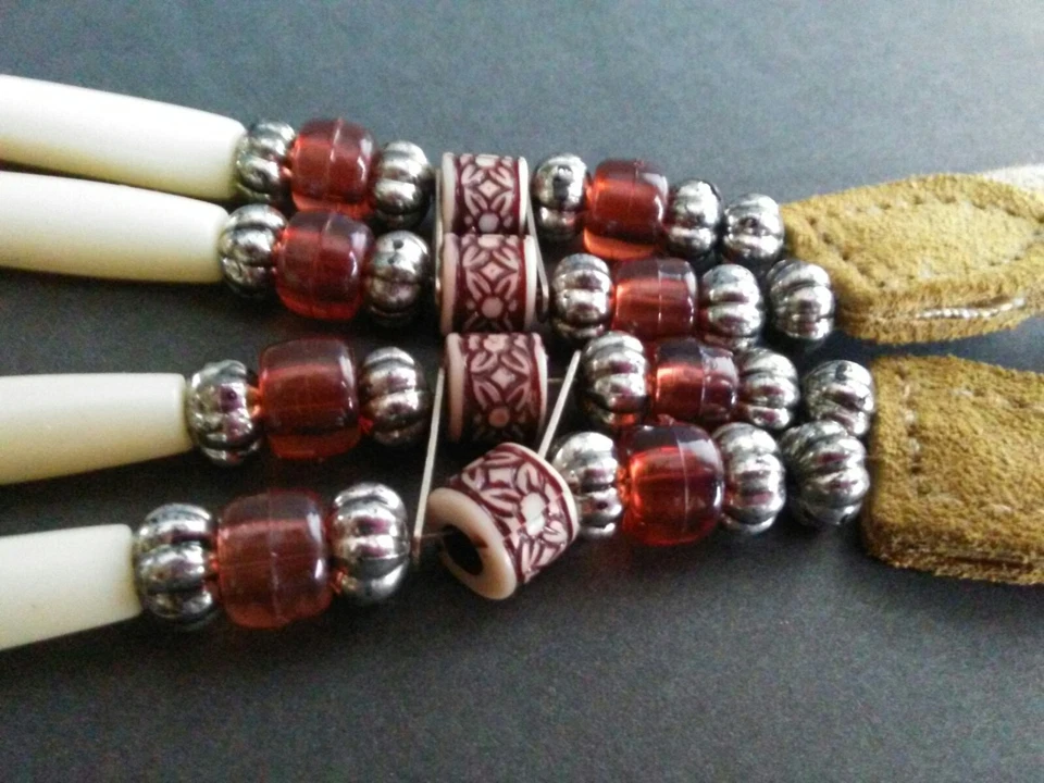 Вышитый бисером пояс бежевый ржавчины искусственной замши конец галстуки Artsy богемное хиппи размер M/L - Изображение 4 из 4