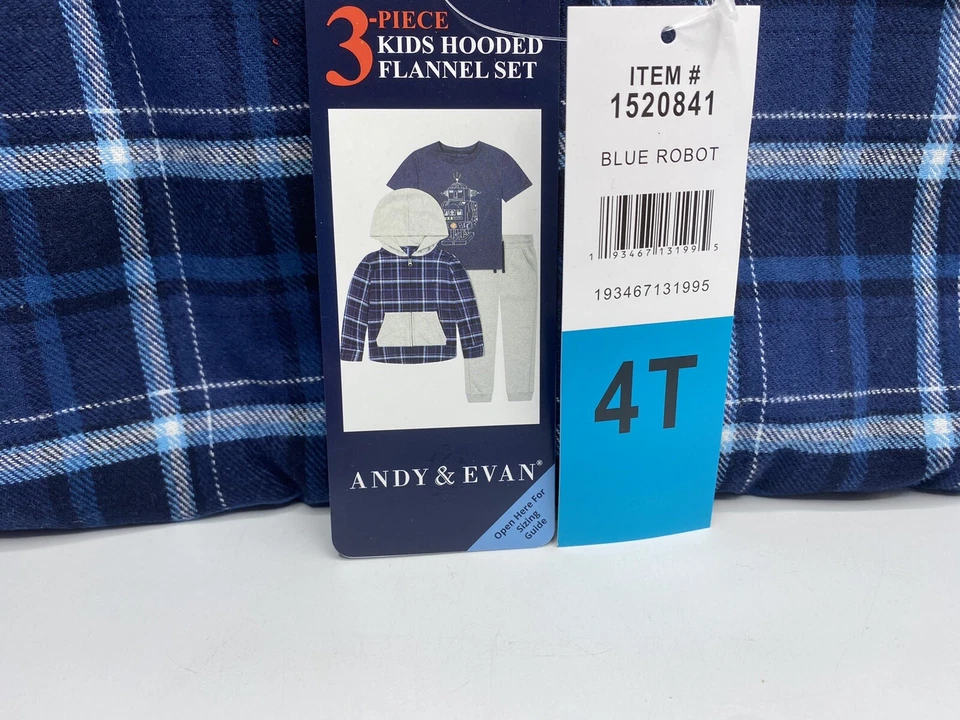 Мальчики размер 4T Andy & Evan 3 изделия брюки комплект наряд с капюшоном фланель и футболка робот - Изображение 4 из 4