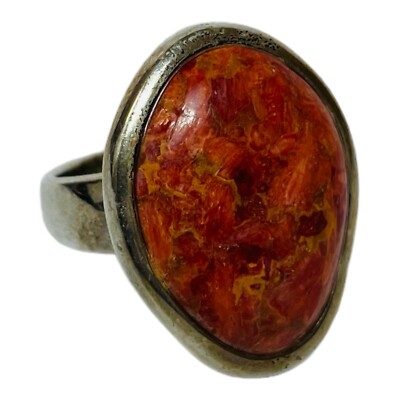 Barse Sterling 925 Silver Oval Red Sponge Coral Ring Sz 10  - .50