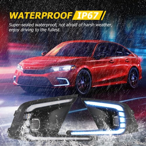 For Honda Civic 2021 2022 LED DRL Daytime Running Light Fog Lamp w/ Turn Signal - Picture 6 of 12