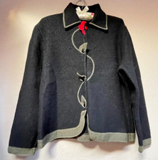 South Wool Women Boiled Wool Button Jacket Cardigan Xl Black Art To Wear Uruguay