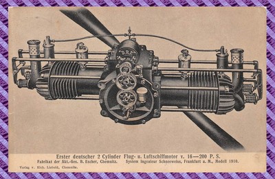 Cpa - First German 2 Cylinder Flight and Airship Engine V.16-200 P.S.(Rare)