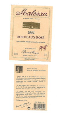 Weinetikett - Malesan - Bordeaux Rosé - Bernard Magrez à Lormont - 1992