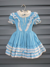 Vintage Blue White Lace Full Circle Ruffled Victorian Dress Size 3/4 Prairie