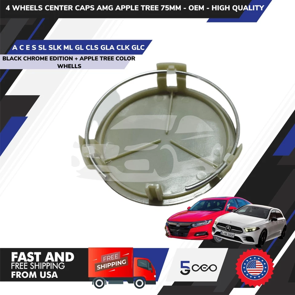 MERCEDES AMG 4 PIEZAS RUEDAS TAPAS CENTRALES AMG MERCEDES BENZ APPLE TREE 75MM - OEM Foto 4 de 4