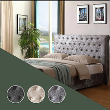 "Sleigh Chesterfield Diamante Tufted Bed - Elegant Upholstered Luxury Furniture"