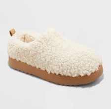 Women's Mia Faux Shearling Clog Slippers Slide Auden White Beige Size 10
