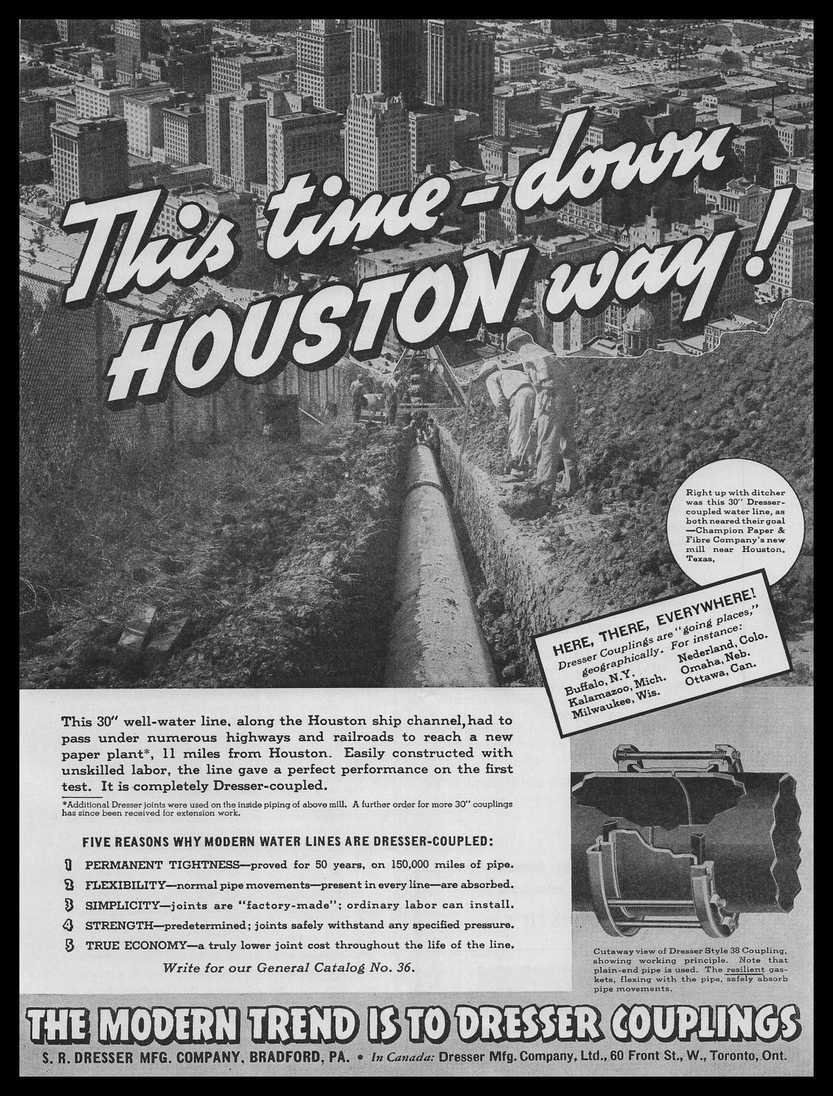 1937 Dresser Couplings Bradford PA Well Water LIne Houston Texas Photo  Print Ad | eBay