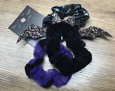 Halloween Glitter Bat 3-pcs Scrunchie Hair Ties Black/Purple