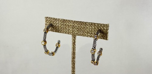 Premier Designs Jewelry High End Cubic Zirconia Hoop Gold Silver Plated Earrings - Picture 2 of 6
