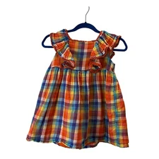 Tucker + Tate Orange Blue Plaid Lined Ruffle Sleeveless Dress Baby Girl 24M