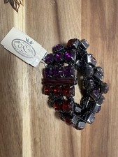 RED PURPLE RHINESTONE 3 ROWS BLACK BRACLET STUNNING MAGNETIC
