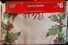 Holiday Style Table Runner Holly Leaves and Berries 13 x 68 Inches NWT