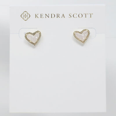 Kendra Scott Ari Heart Stud Earrings in Iridescent Drusy and Gold