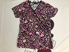 Cherokee Women Multicolor Flower Pink Top Scrub Hospital Uniform Pocket XSmall