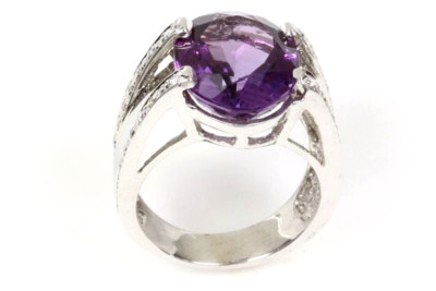 5 ctw Natural Purple Amethyst & Diamond Solid 14k White Gold Oval