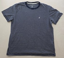 Nautica Sleepwear Shirt Mens Medium Blue White Striped Round Neck Short Sleeve